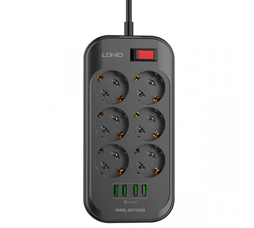 Power extension cord Ldnio SE6403 2500W, 2m EU Plug, 4 USB, 6 Sockets. 3.4A