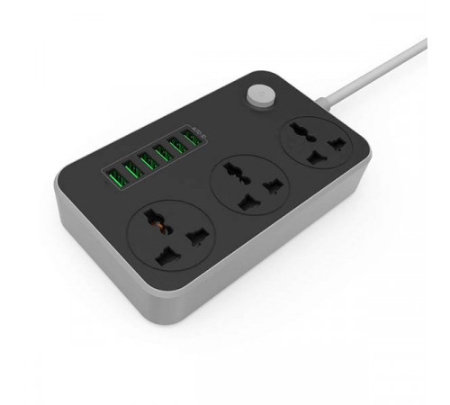 Ldnio SC3604 Power Strip with 3 AC Sockets and 6 USB Ports – Black