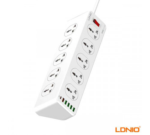 Ldnio SC10610 30W 6-Port USB Charger Power Extension With 10Outlets  5 USB 1 PD USB-C
