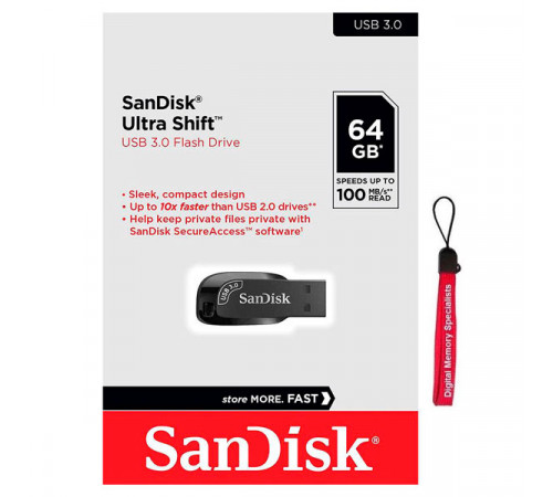 SanDisk Ultra Shift USB 3.2 Gen 1 Flash Drive - 64GB Black