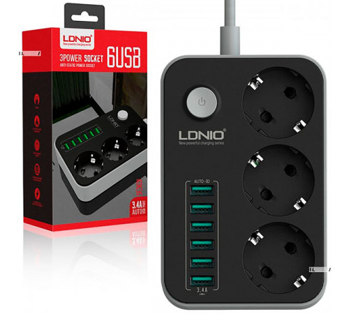 LDNIO 2500W, 6 USB, 10A, Qara/Ağ SE3631