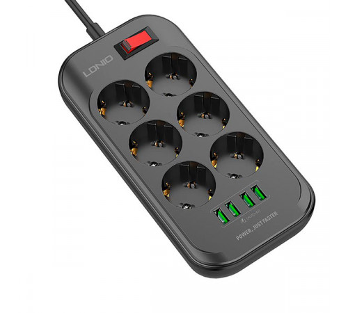 Power extension cord Ldnio SE6403 2500W, 2m EU Plug, 4 USB, 6 Sockets. 3.4A
